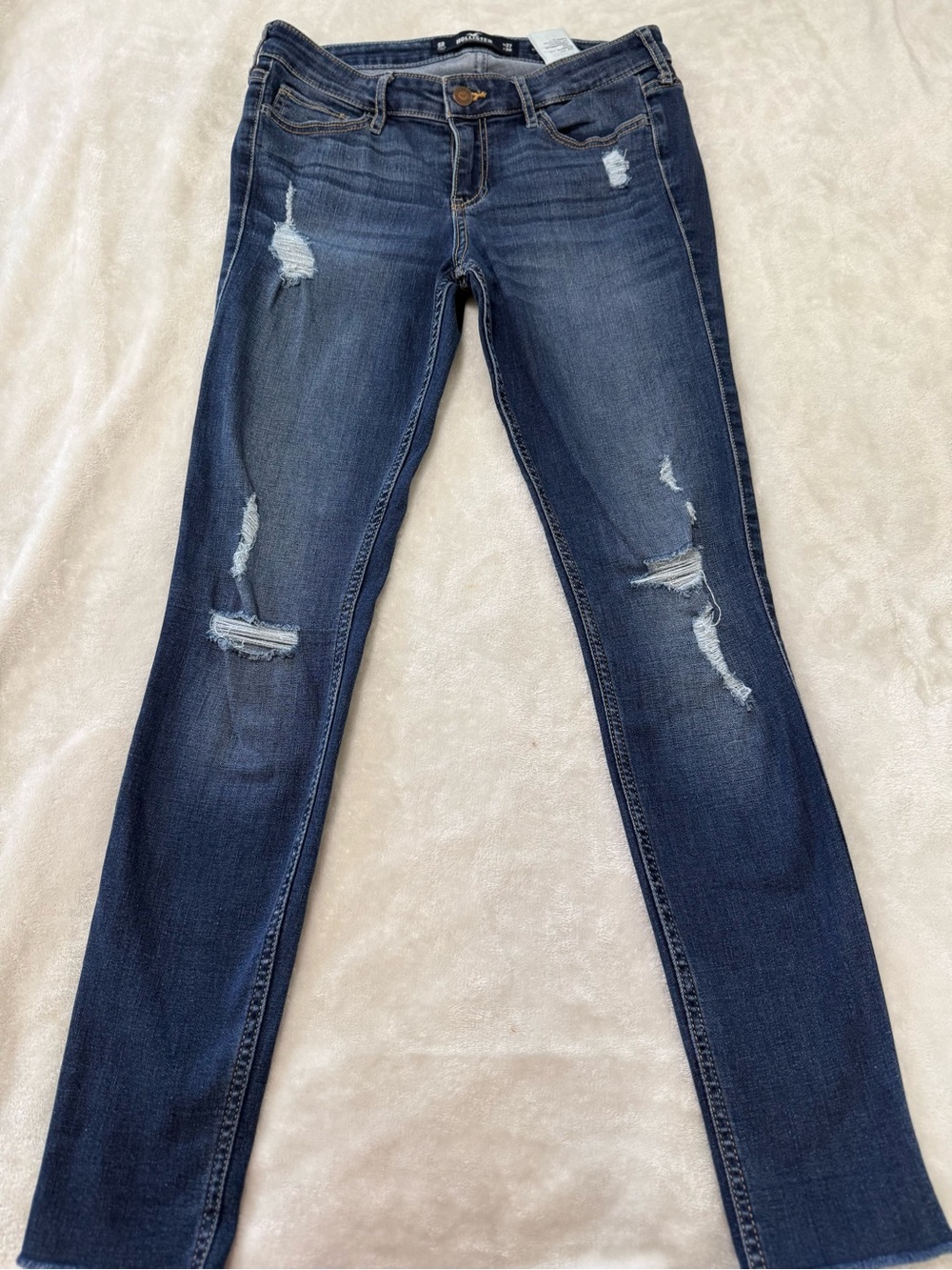 Hollister Women’s Low Rise Super Skinny Distressed Crop Jeans - Dark Blue